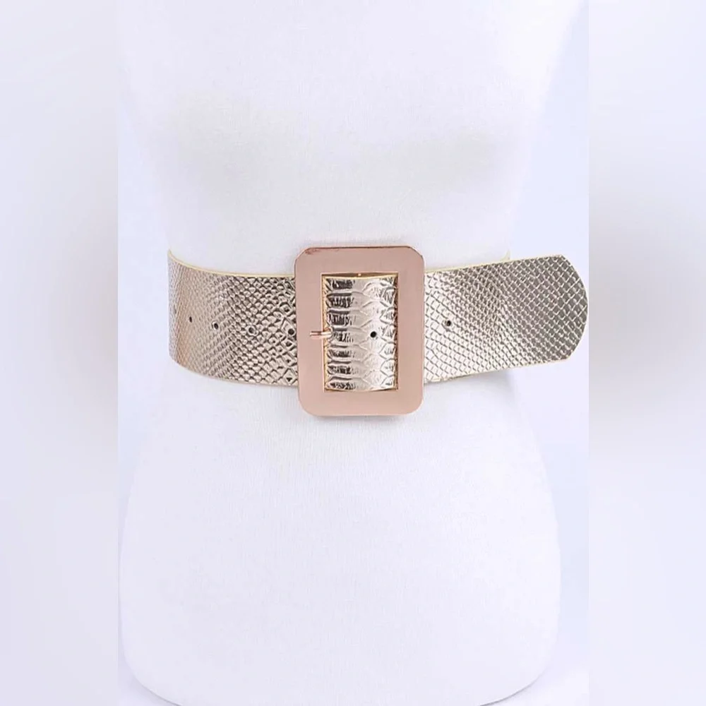 Metallic Vegan Leather Snakeskin Animal Print Statement Belt